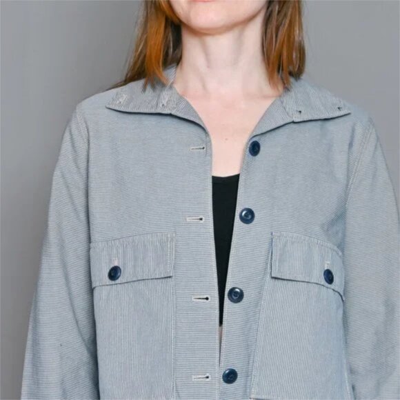 THE GREAT. Blue Railroad-Stripe Swing Jacket Utility Jacket - Picture 3 of 12